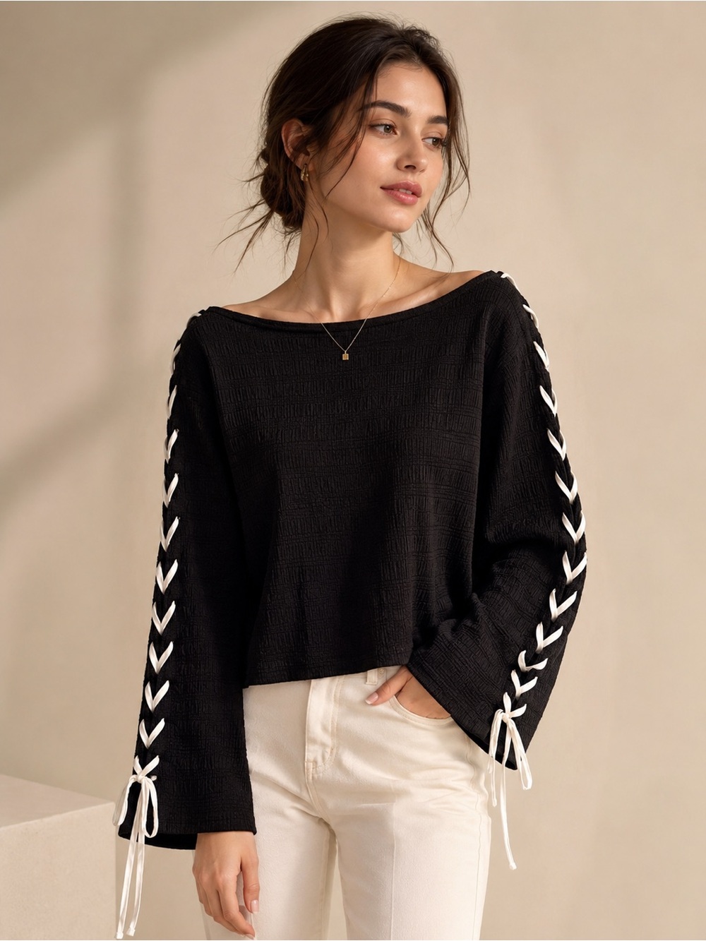 We The Free - Lace-up Sleeve Top